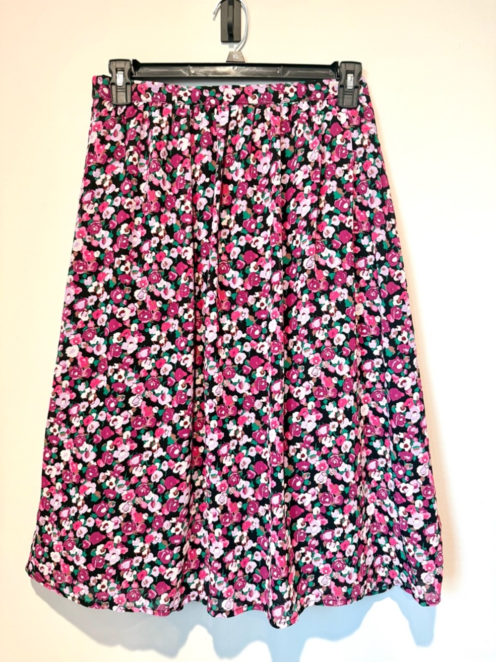 J.Crew Floral Pink Black A-Line Midi Skirt